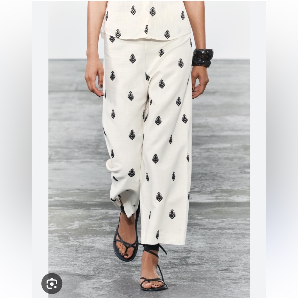 ZARA CONTRAST EMBROIDERED CULOTTES - Picture 6 of 11